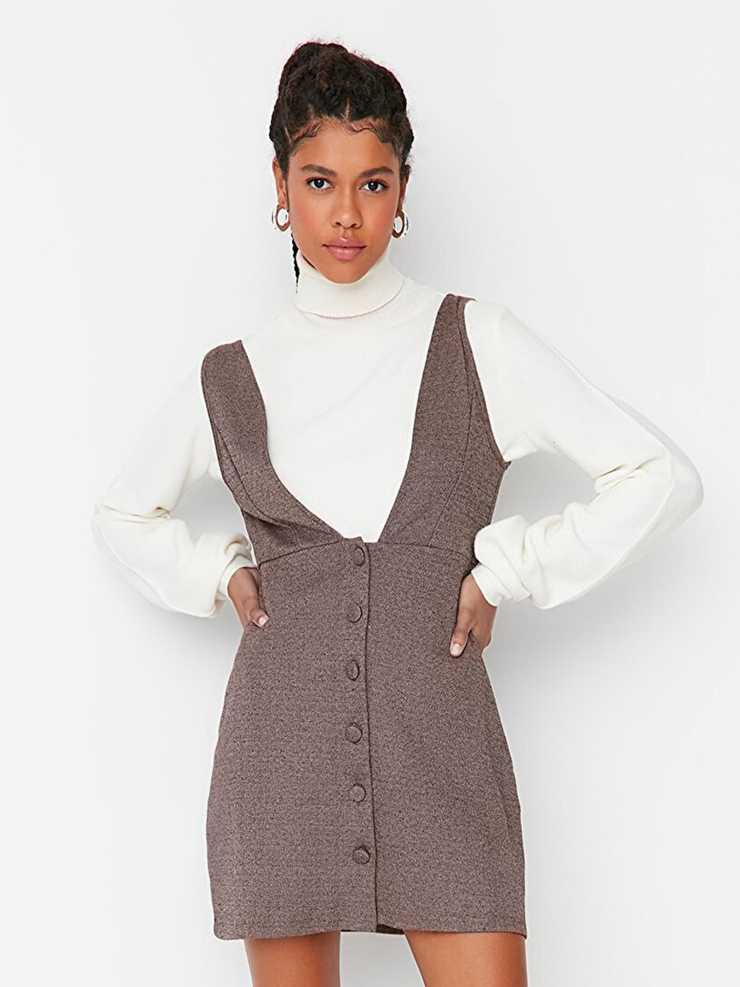 

Trendyol Women Brown Pinafore Mini Dress