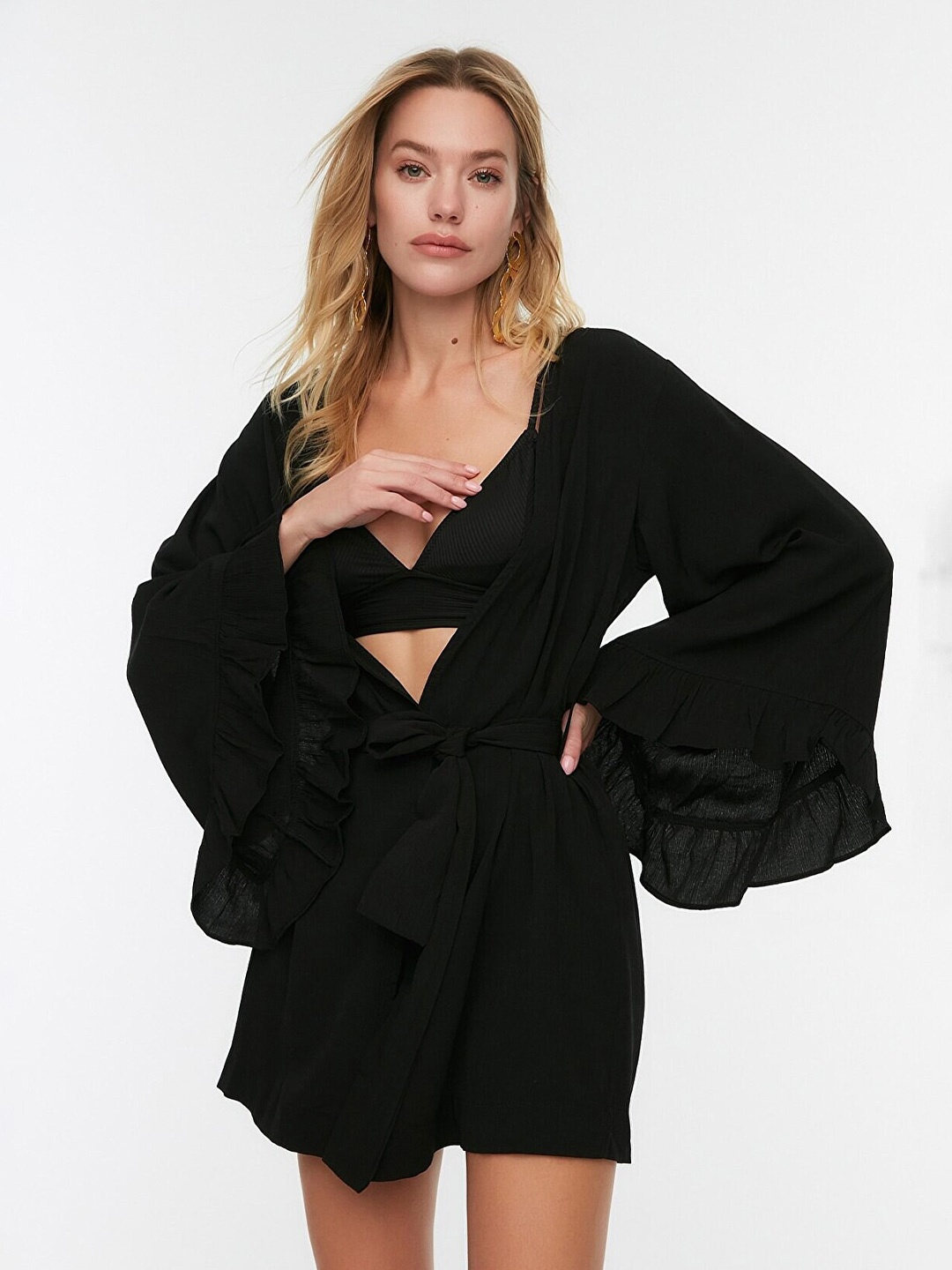 

Trendyol Black Solid Mini Wrap Dress