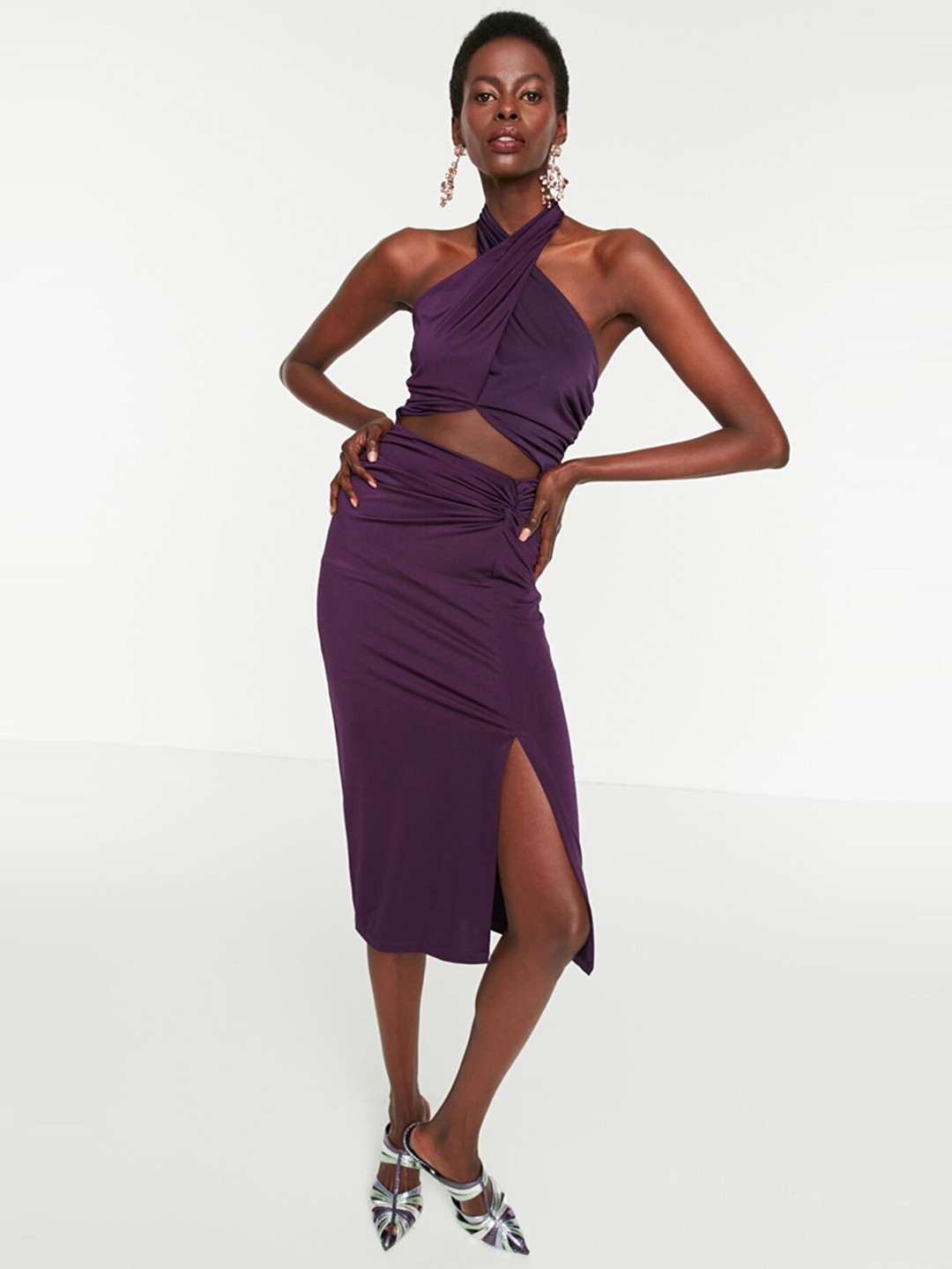 

Trendyol Purple Halter Neck Sheath Midi Dress