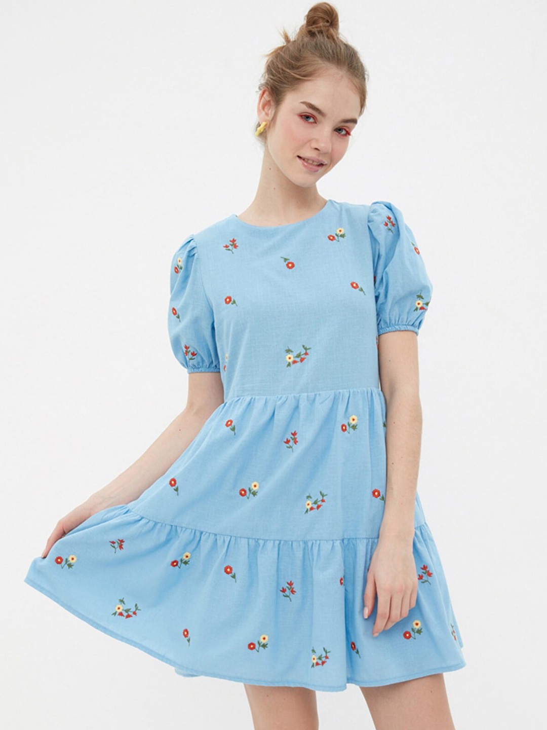 

Trendyol Women Blue Floral Embroidered Dress