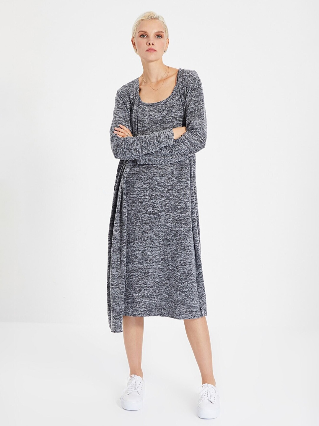 

Trendyol Women Charcoal A-Line Midi Dress