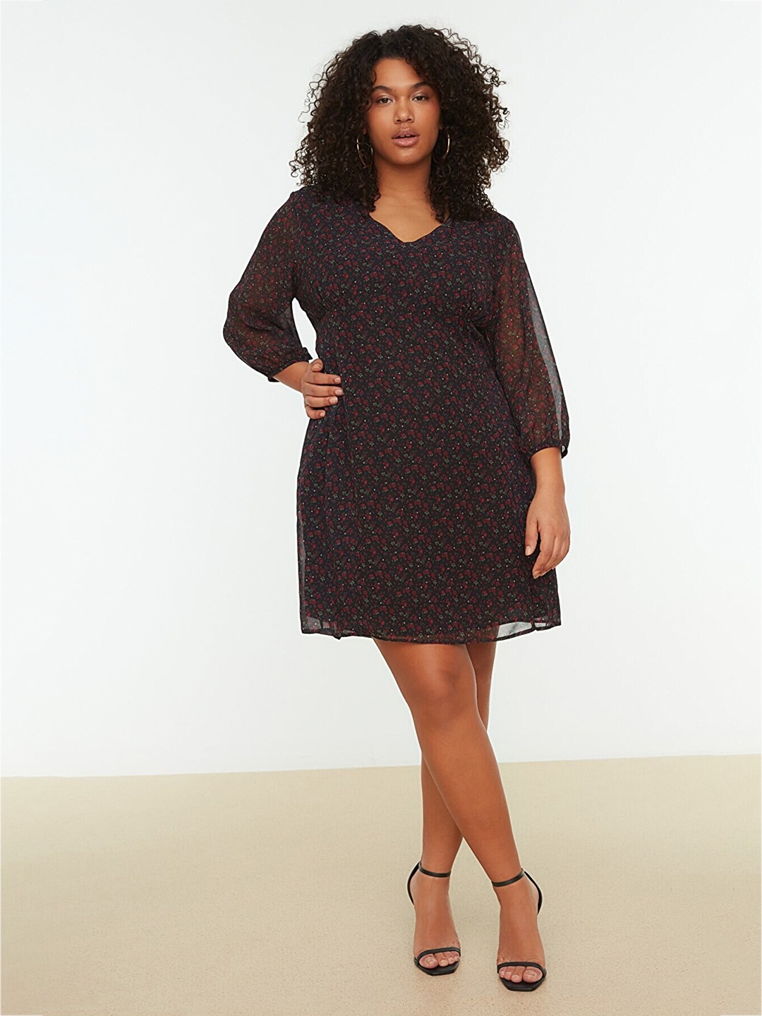 

Trendyol Women Black Floral A-Line Dress