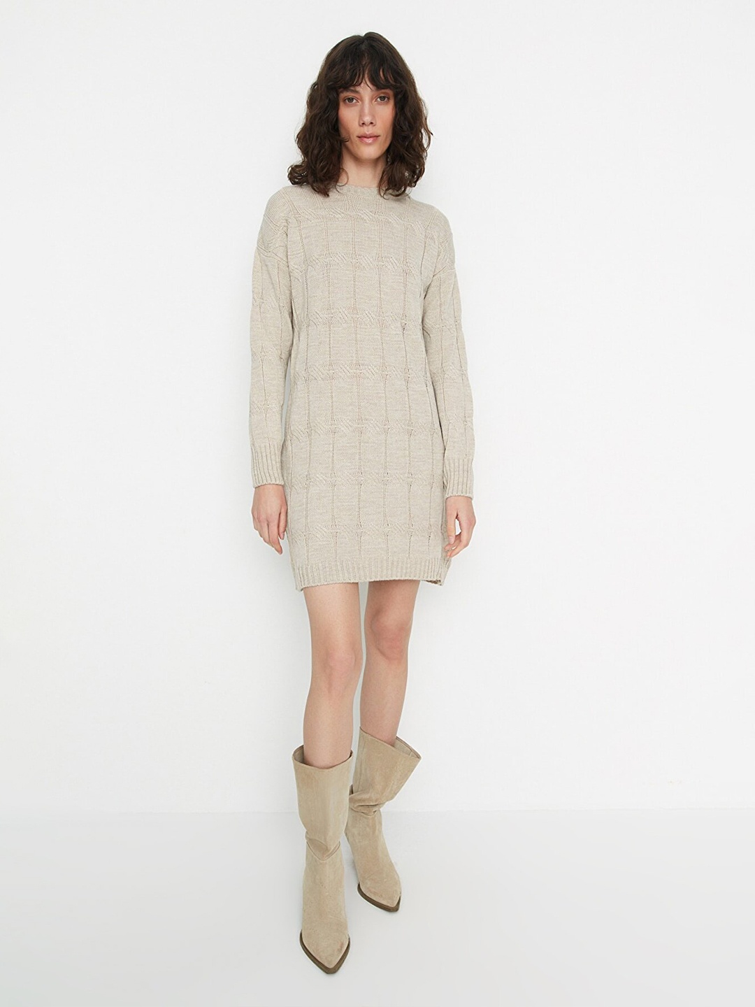 

Trendyol Grey Self Design Sweater Dress