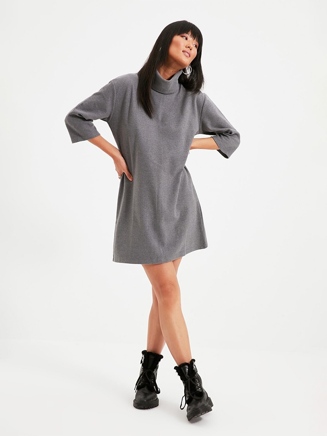 

Trendyol Women Grey A-Line High Neck Dress