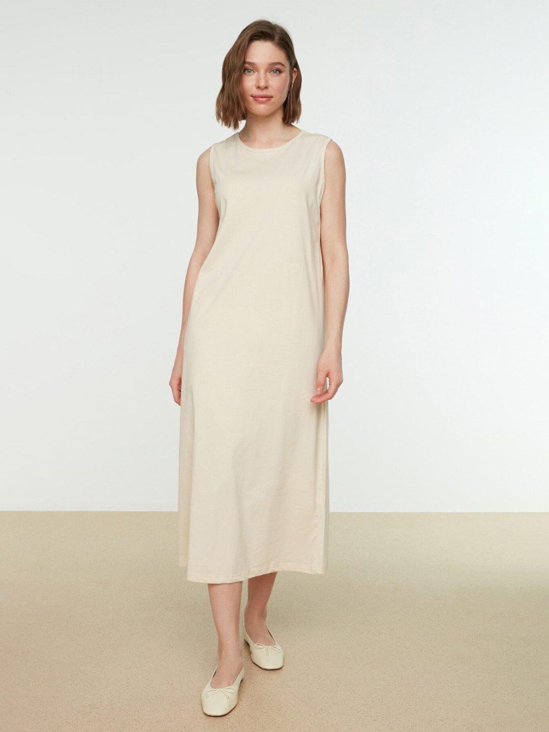 

Trendyol Women Beige A-Line Cotton Midi Dress