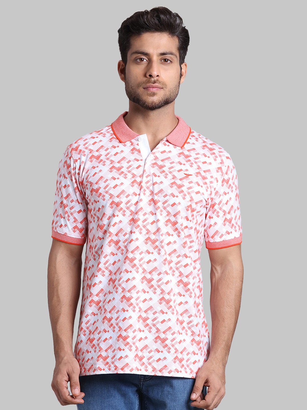 

Park Avenue Men Orange Printed Polo Collar Slim Fit T-shirt