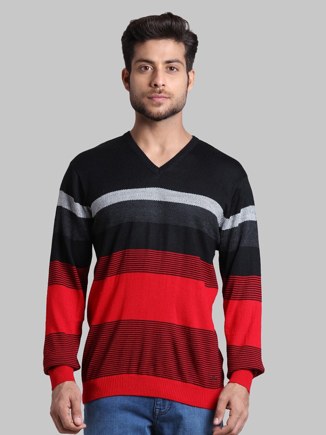 

Park Avenue Men Red & Black Striped Pullover