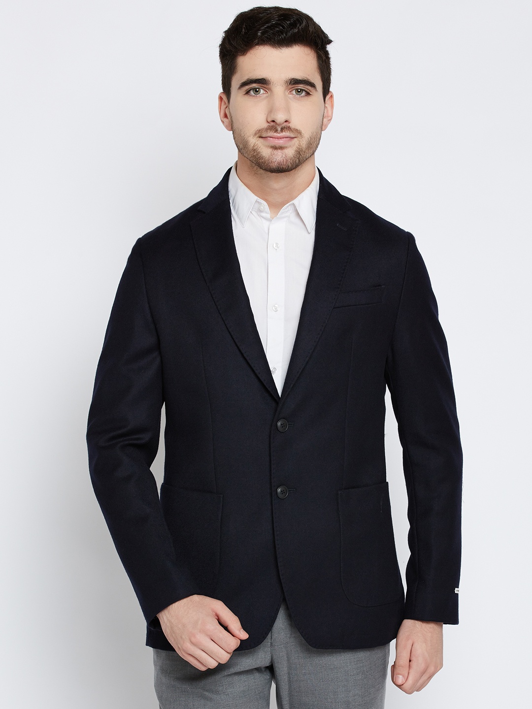 

Blackberrys Navy Single-Breasted Woollen Slim Fit Formal Blazer, Navy blue