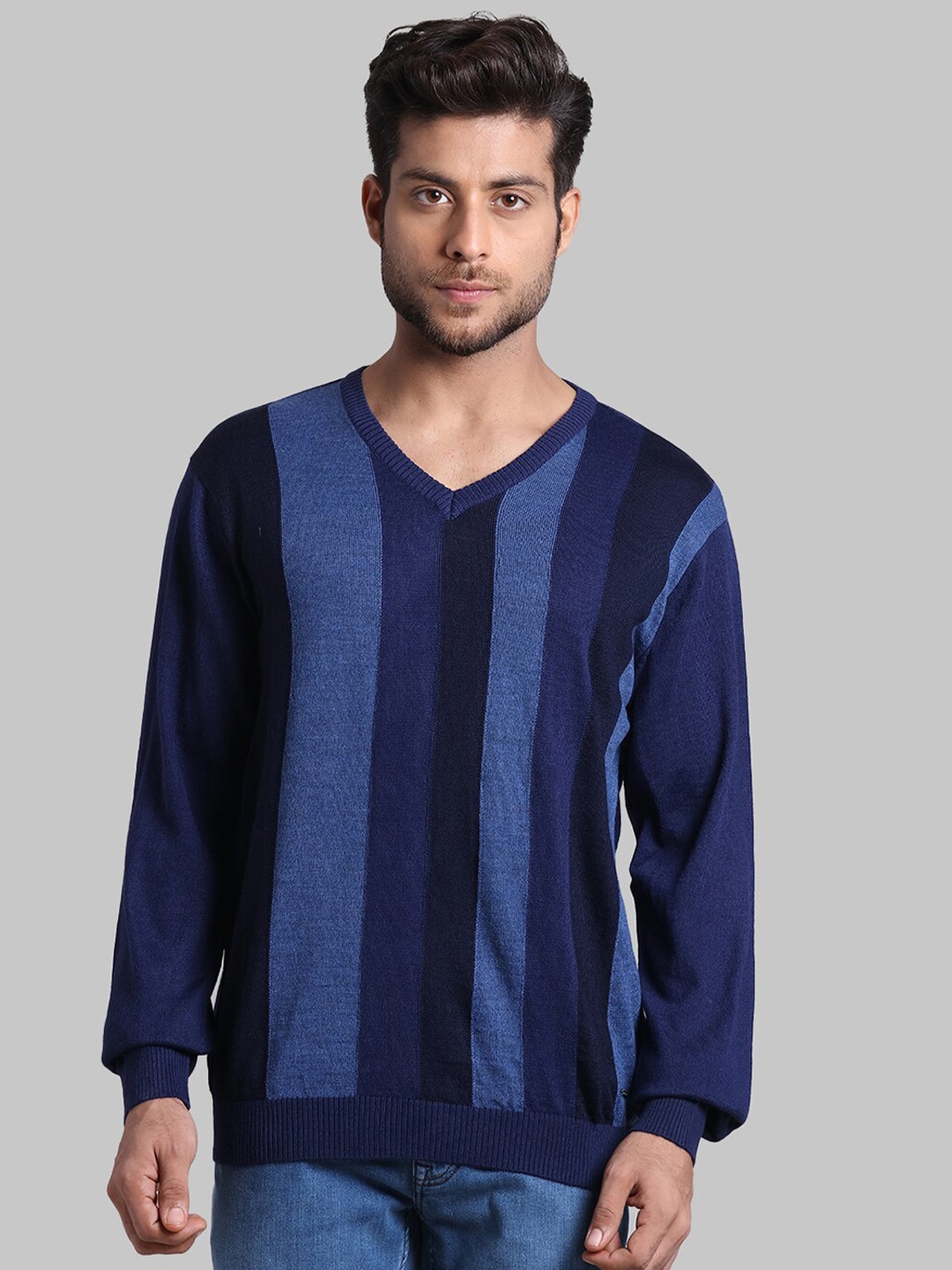 

Park Avenue Men Blue & Navy Blue Striped Pullover