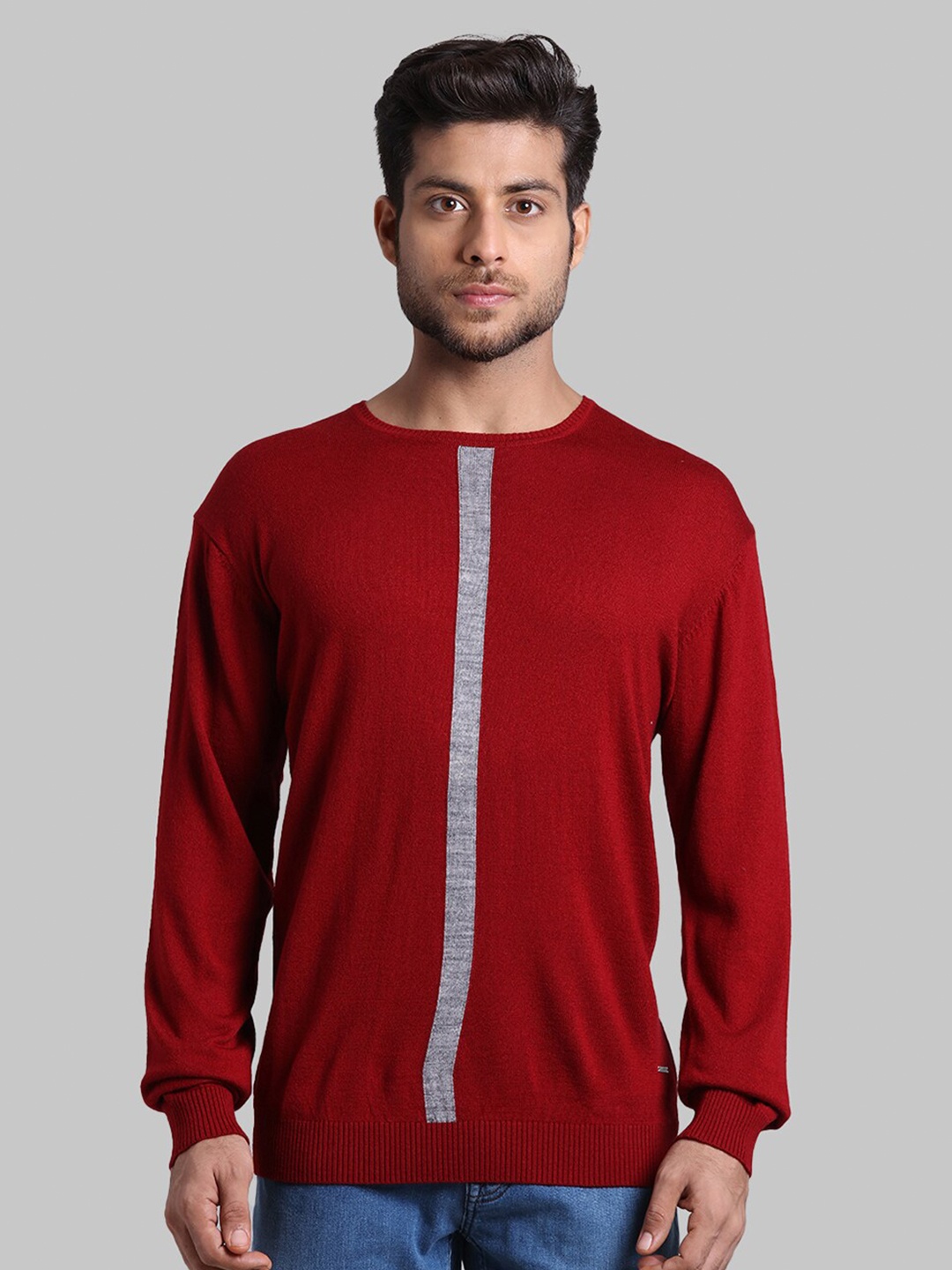 

Park Avenue Men Red & Grey Striped Pullover