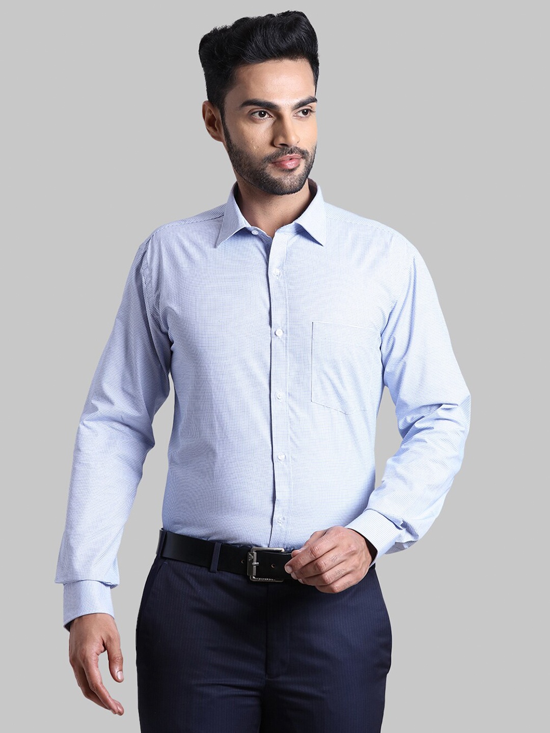 

Park Avenue Men Blue Slim Fit Micro Checks Checked Formal Shirt