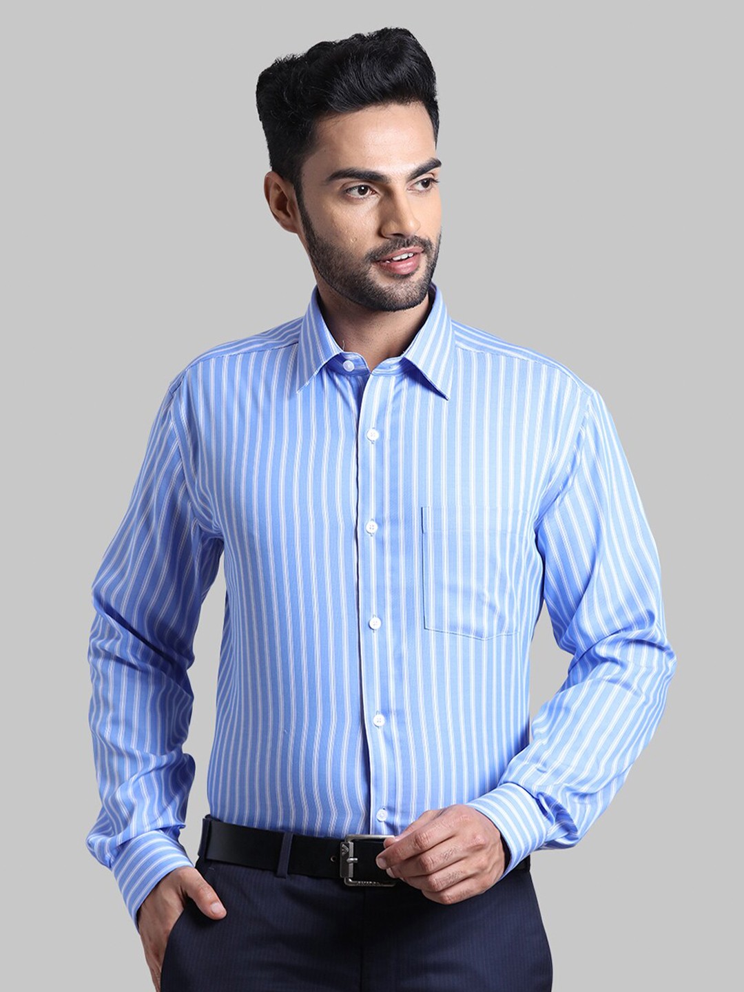 

Park Avenue Men Blue Striped Formal Shirt