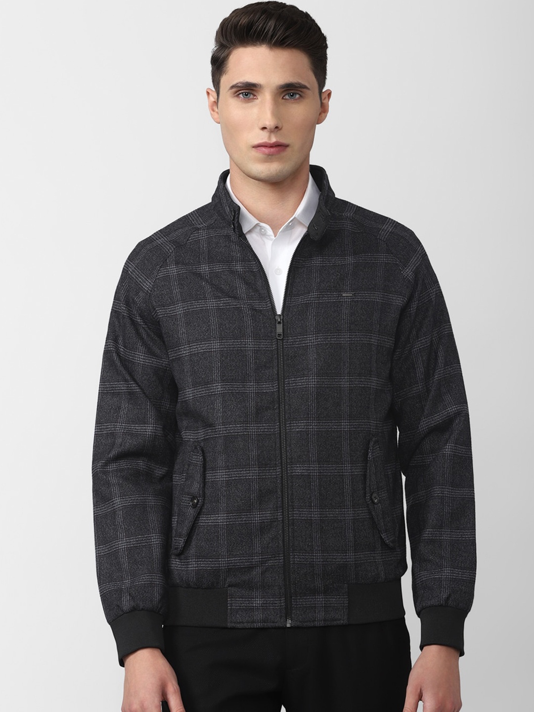 

Van Heusen Men Grey Checked Bomber Jacket