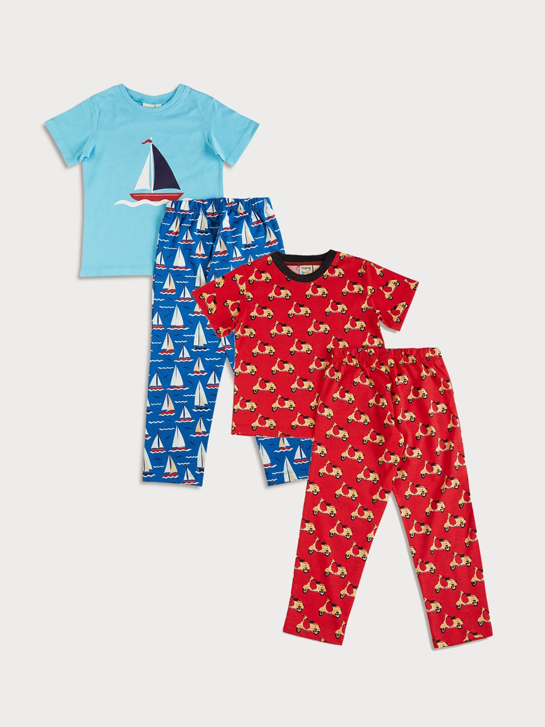 

frangipani Boys Pack Of 2 Red & Blue Printed Night Suit