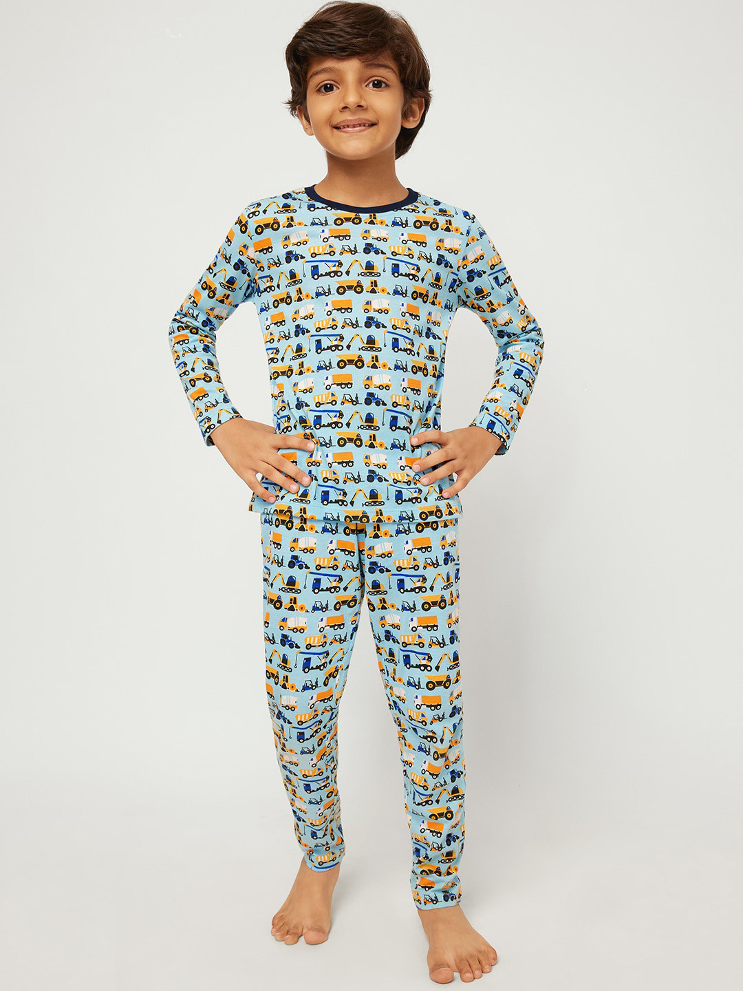 

frangipani Boys Pack of 2 Blue & Green Printed Pure Cotton Night suit
