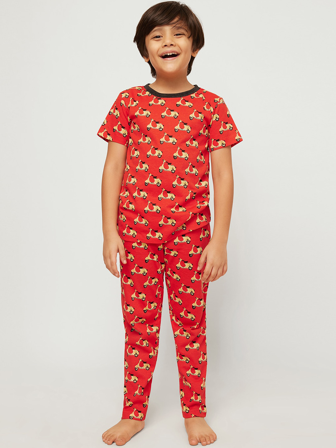

frangipani Boys Pack of 2 Red & Blue Conversational Printed Pure Cotton Night suit