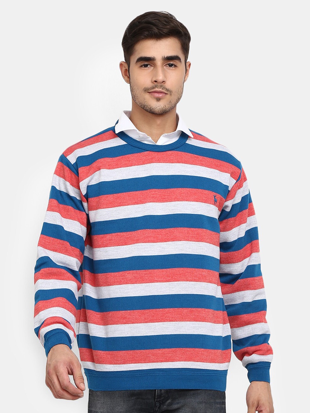 

V-Mart Men Blue Striped Sweatshirt
