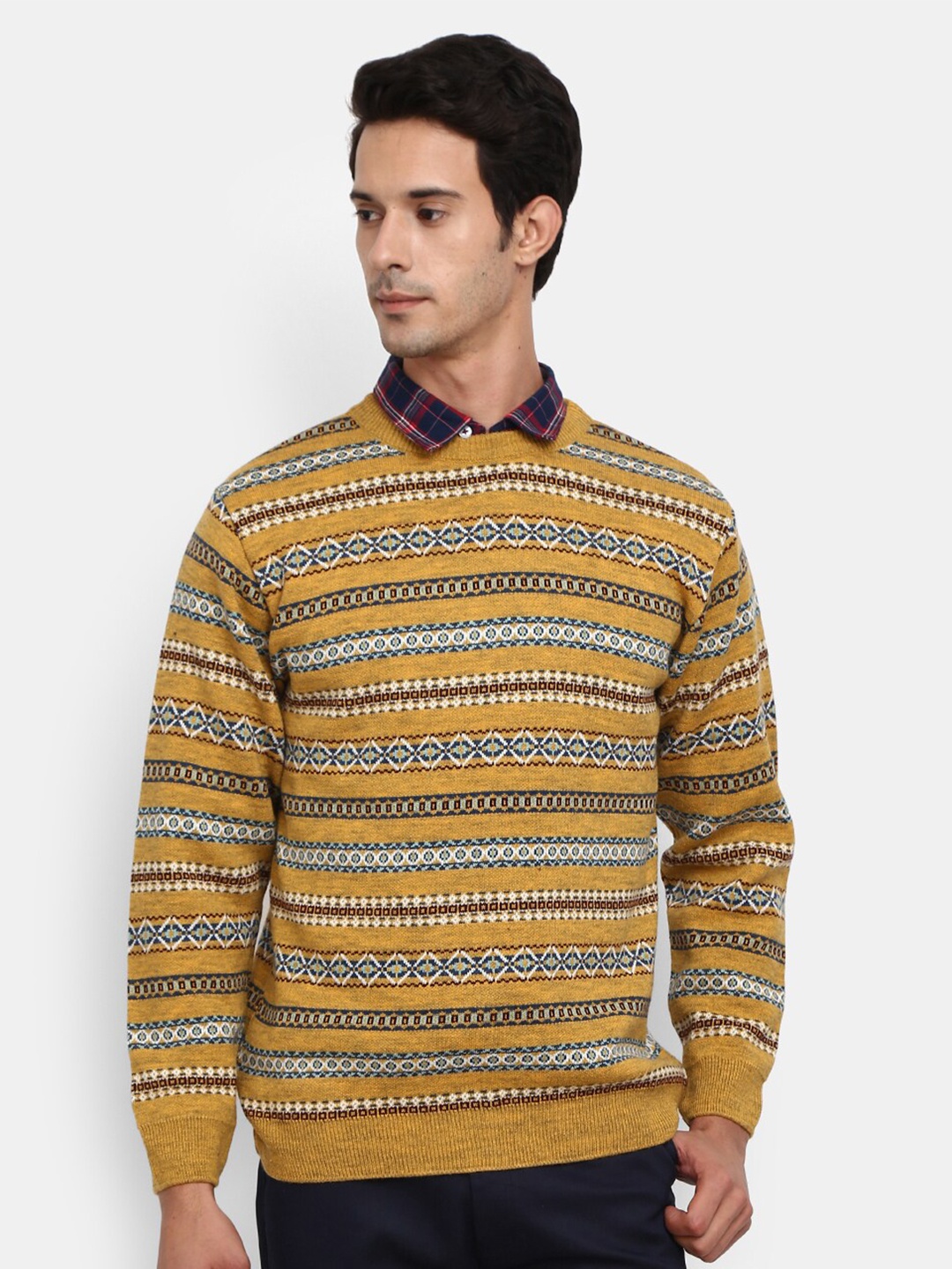 

V-Mart Men Khaki Striped Sweatshirt
