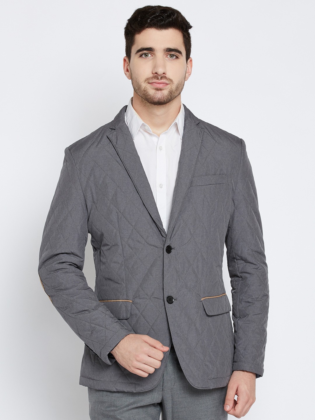 

Blackberrys Men Grey Solid Quilted Jacket