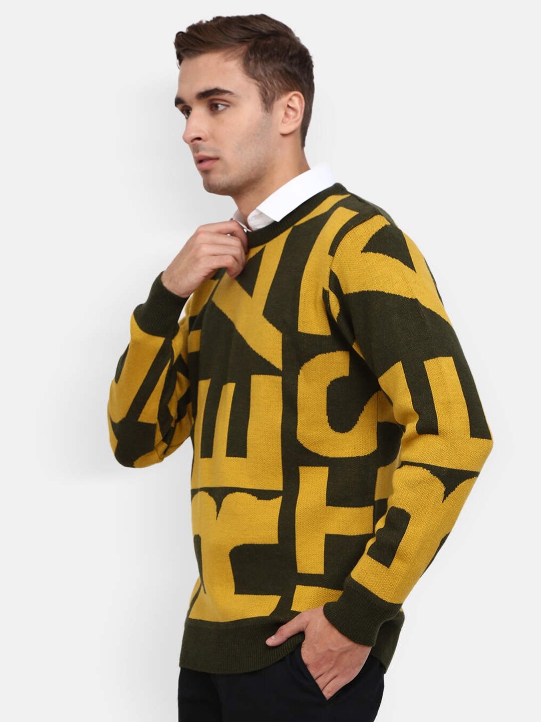 

V-Mart Men Olive Green & Yellow Printed Sweatshirt