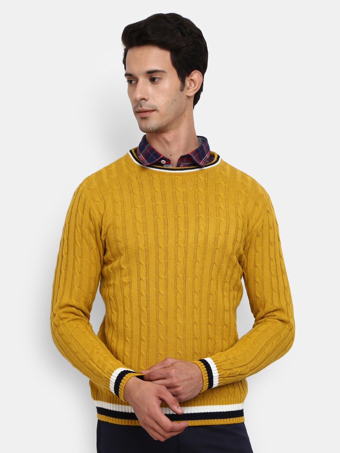 

V-Mart Men Mustard Yellow Round Neck Pullover