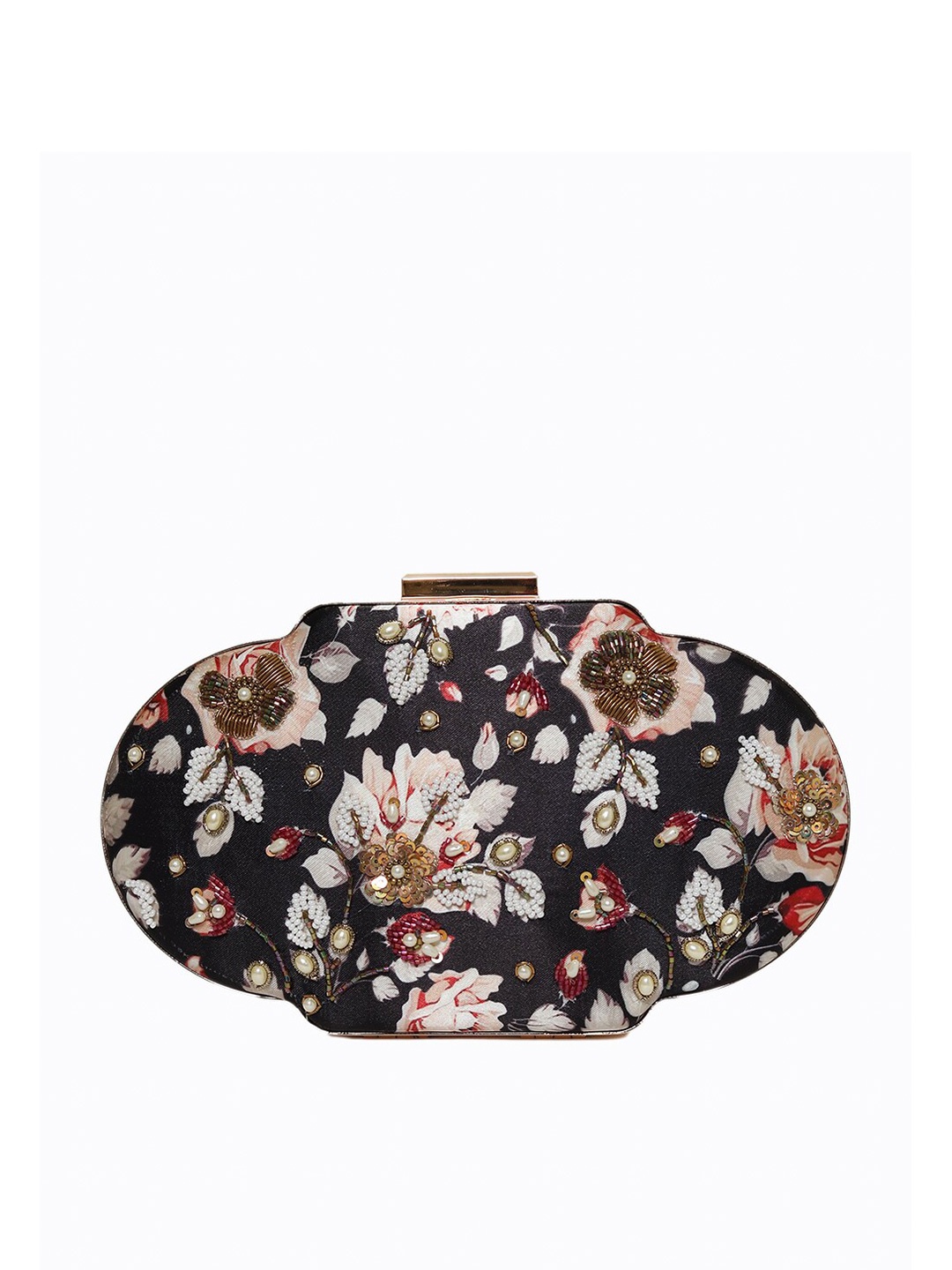 

NR By Nidhi Rathi Black & Peach-Coloured Embellished Box Clutch