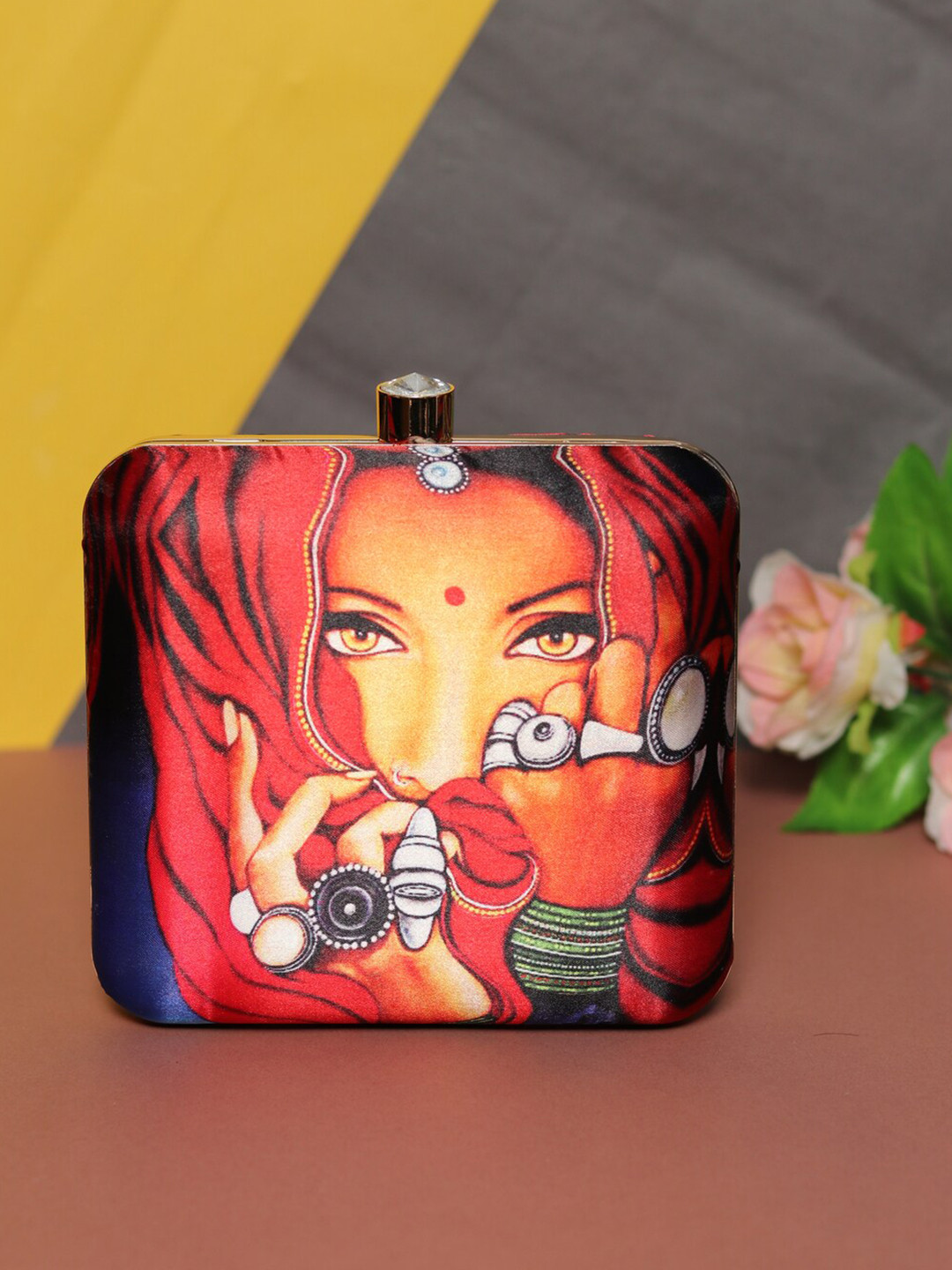 

NR By Nidhi Rathi Women Red & Blue Printed Box Clutch