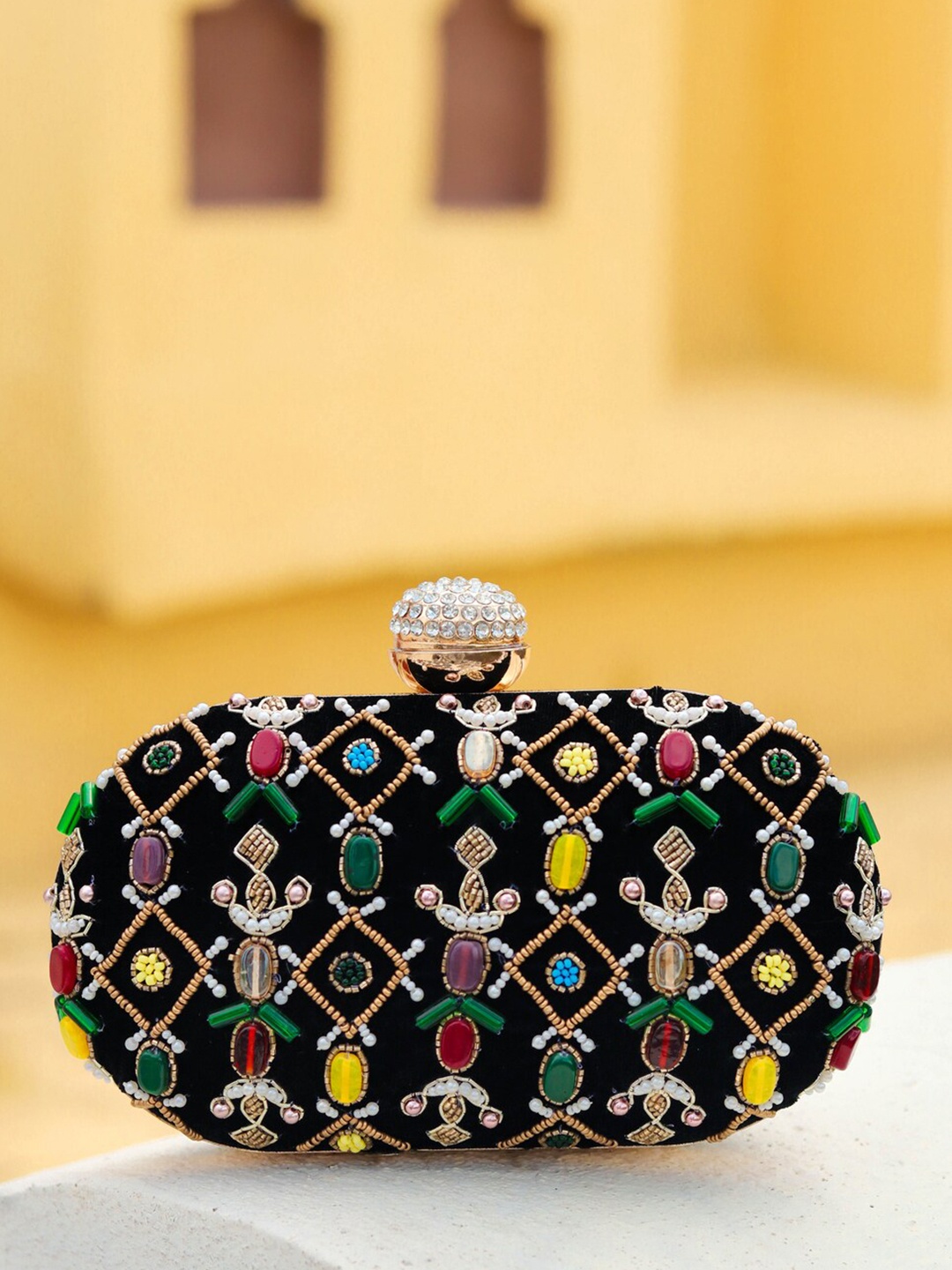 

NR By Nidhi Rathi Black & White Embroidered Box Clutch