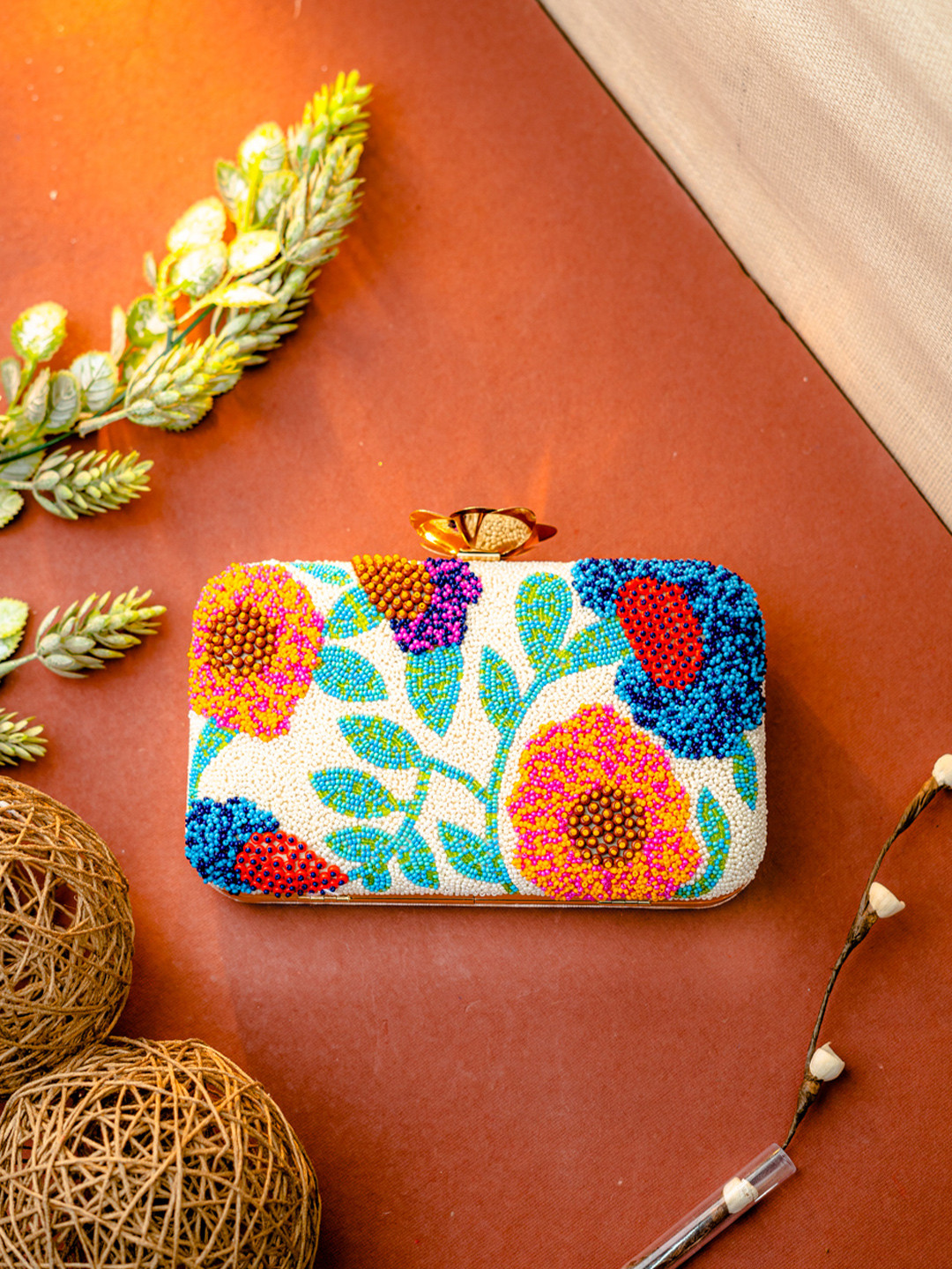 

NR By Nidhi Rathi White & Blue Embellished Box Clutch