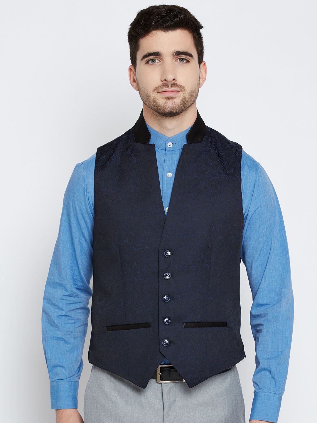 

Blackberrys Navy Patterned Slim Fit Waistcoat, Navy blue