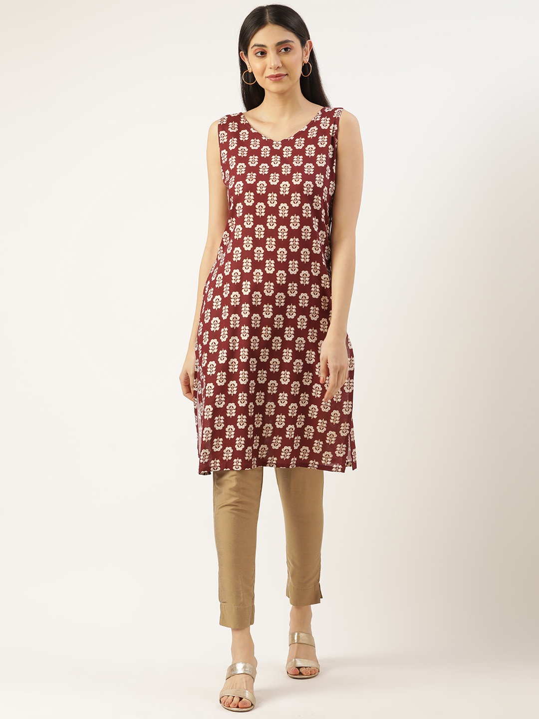 

RACHNA Women Maroon Ethnic Motifs Printed Kurta
