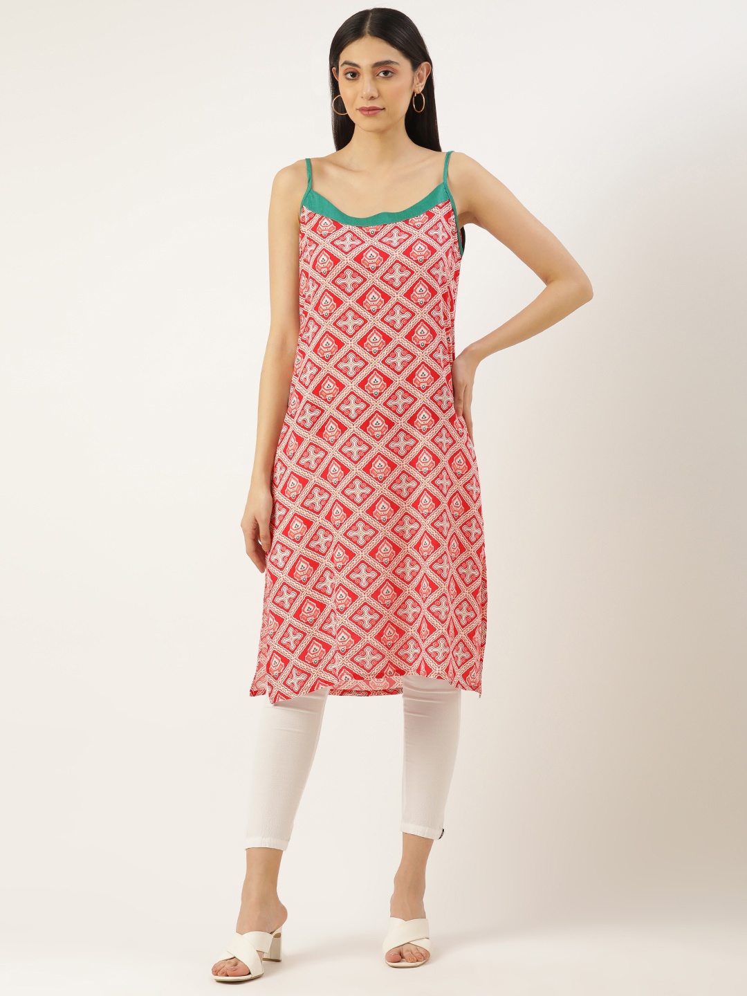 

RACHNA Women Red & White Ethnic Motifs Printed Cotton Kurta