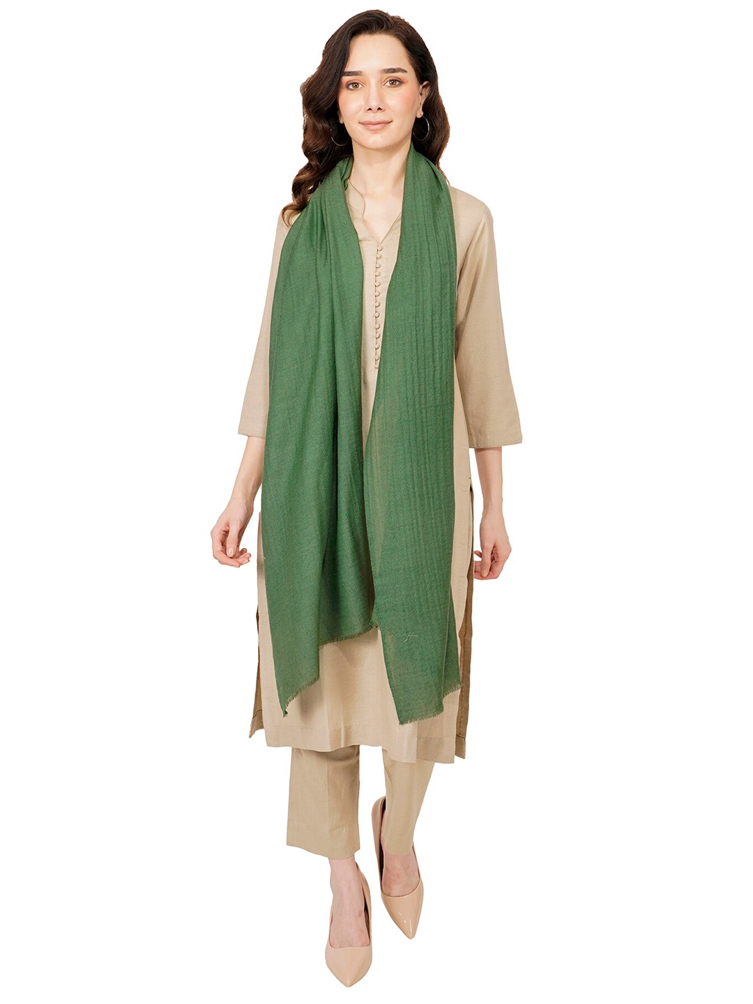 

Rhe-Ana Women Green Fringed Border Stole