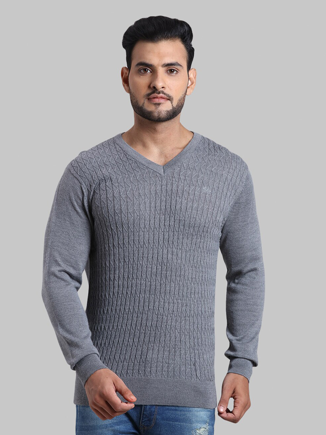 

ColorPlus Men Grey Self Design Sweater