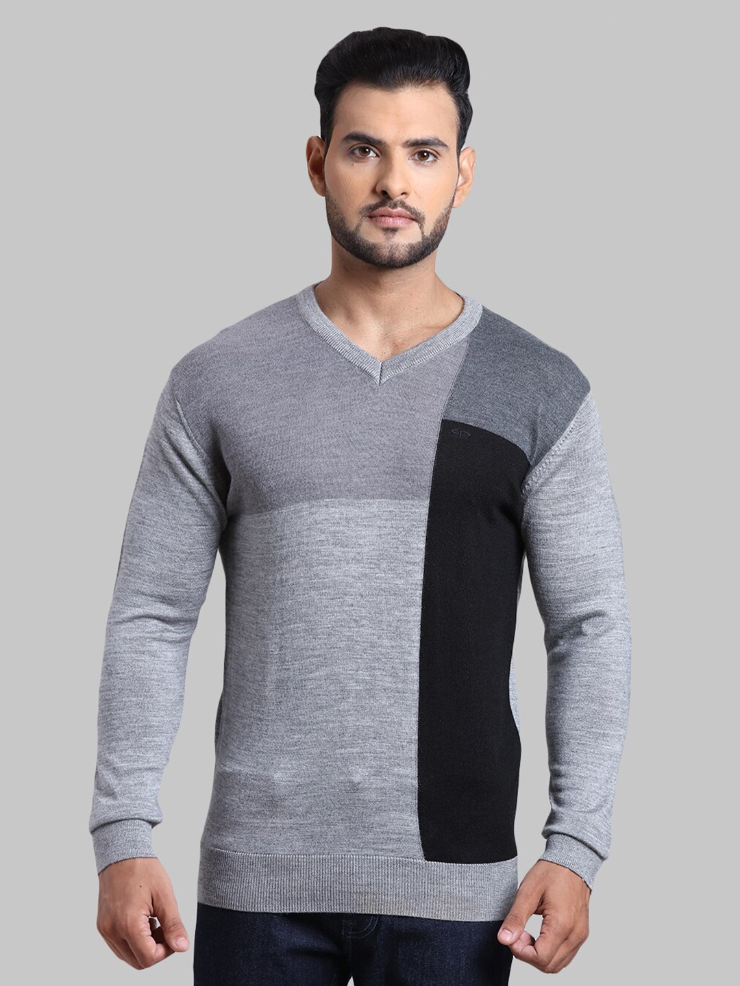 

ColorPlus Men Plus size Grey & Black Colourblocked Pullover