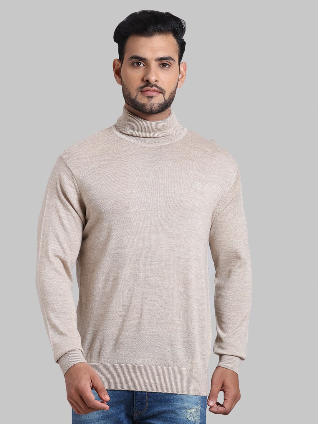 

ColorPlus Men Off White Solid Wool Turtle Neck Pullover