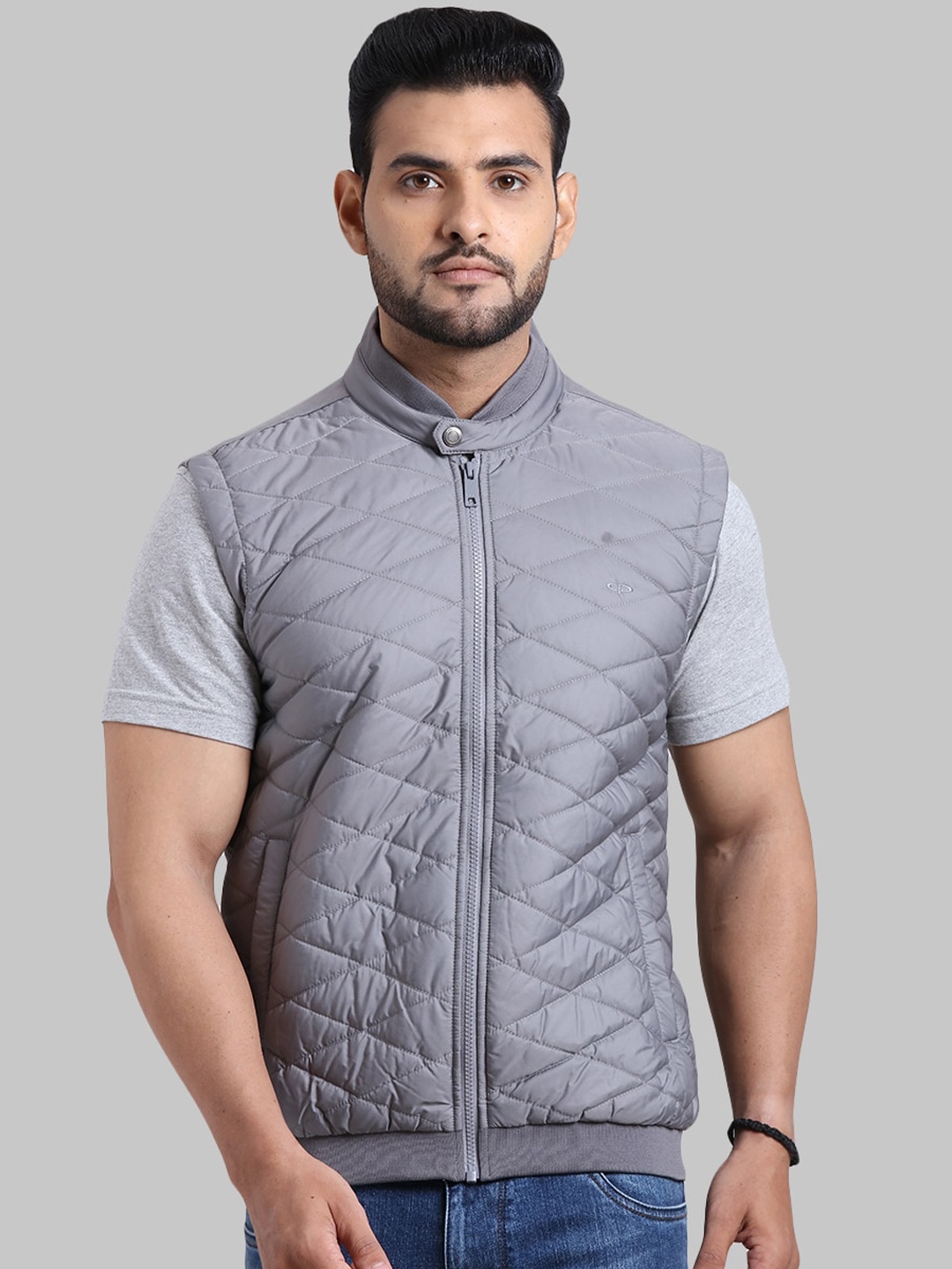 

ColorPlus Men Plus size Grey Geometric Puffer Jacket