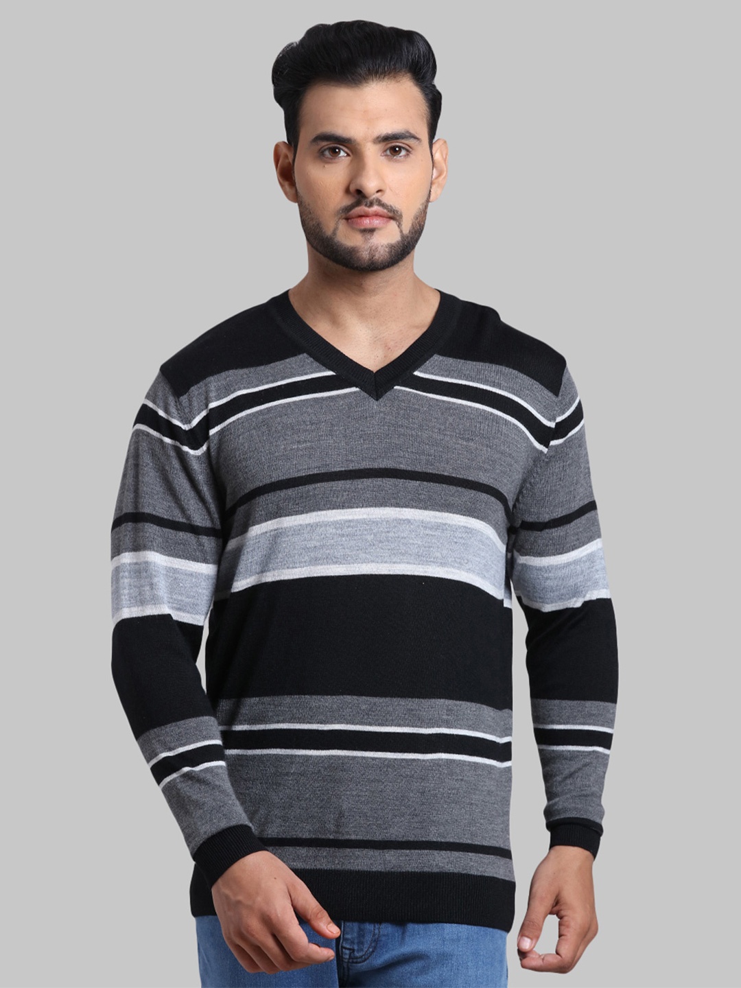 

ColorPlus Men Blue & White Striped Pullover