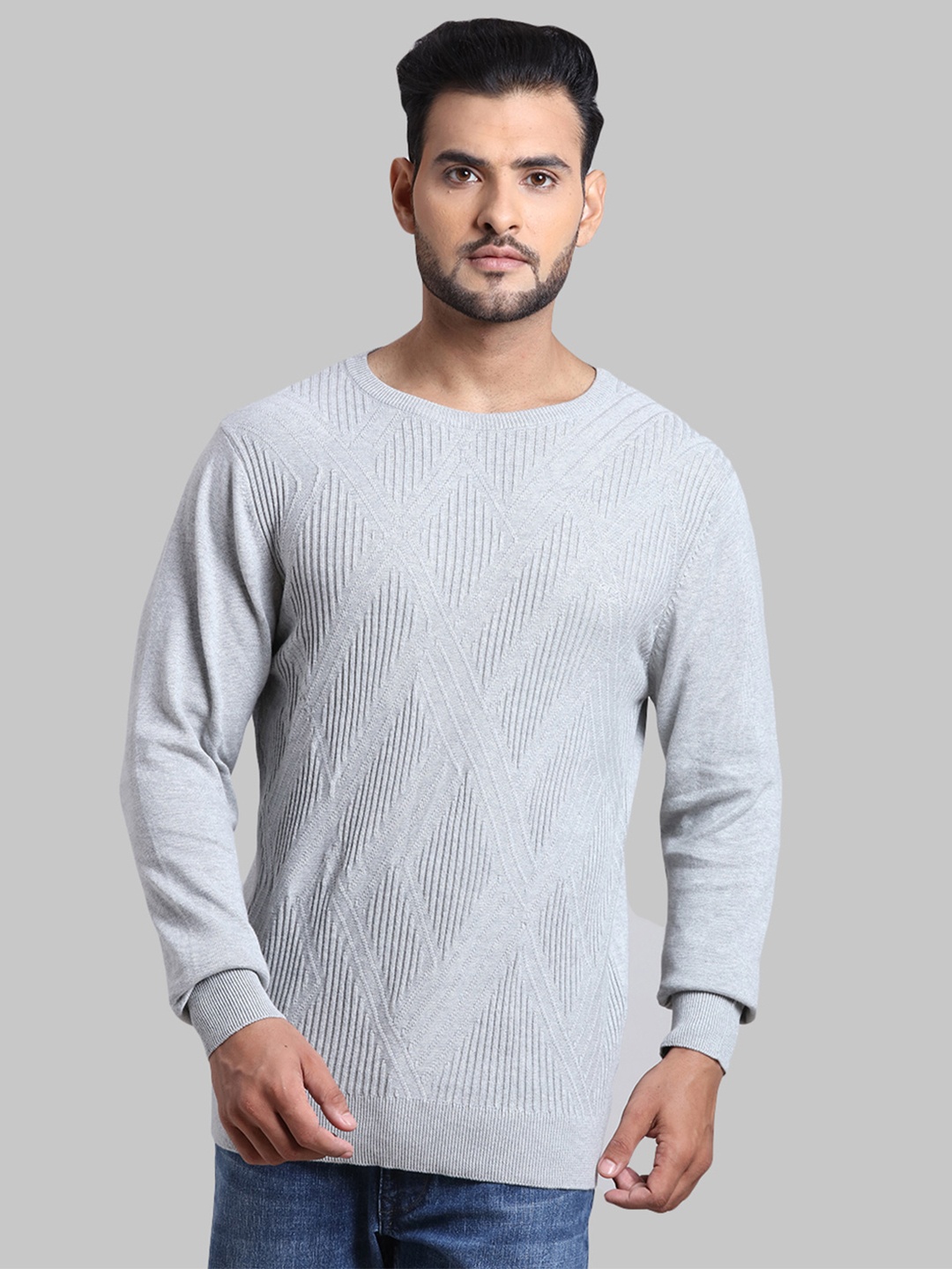 

ColorPlus Men Grey Self Design Pullover