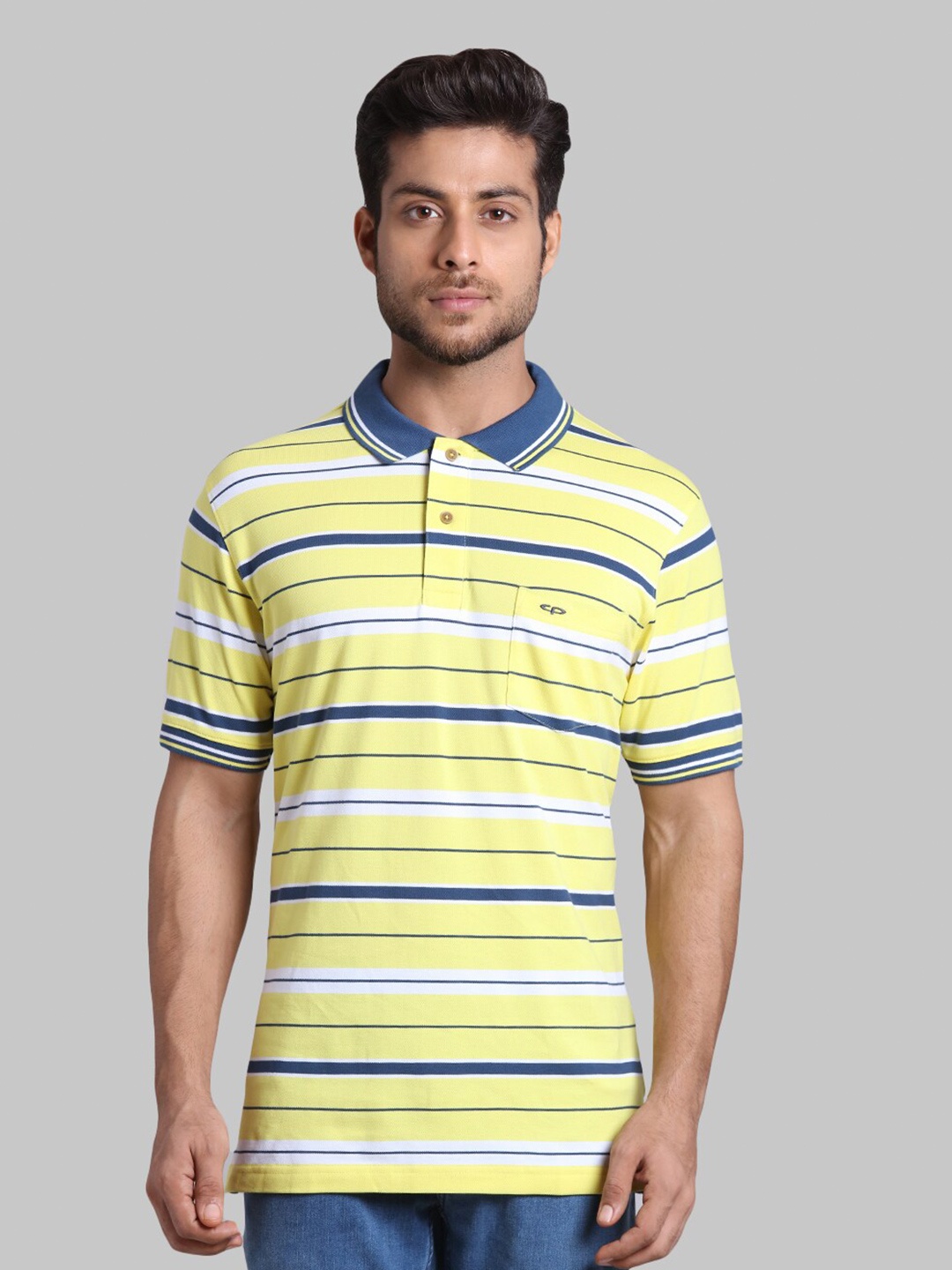 

ColorPlus Men Yellow Striped Polo Collar T-shirt