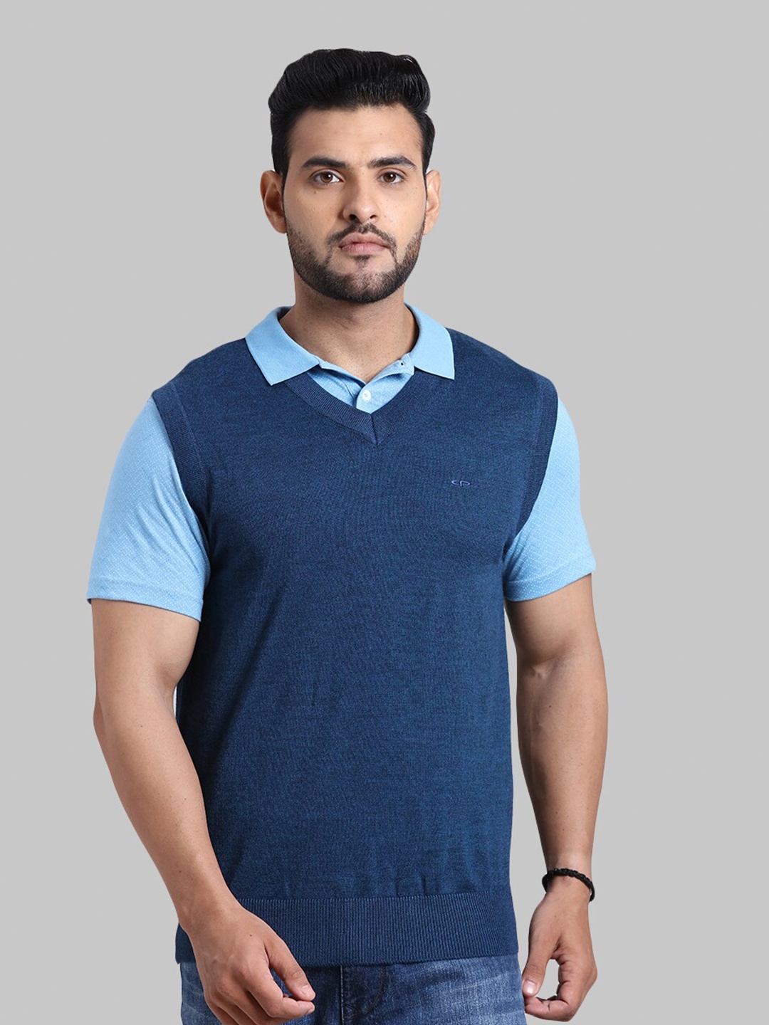 

ColorPlus Men Blue Solid Sweater Vest