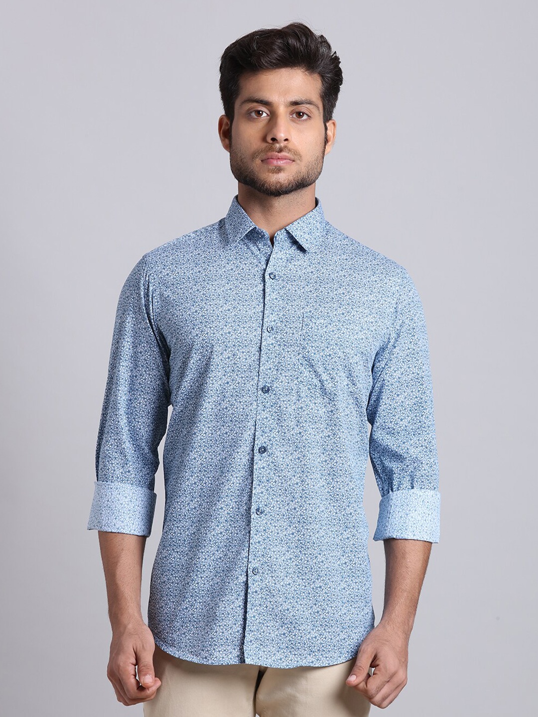 

ColorPlus Men Blue Printed Casual Cotton Shirt