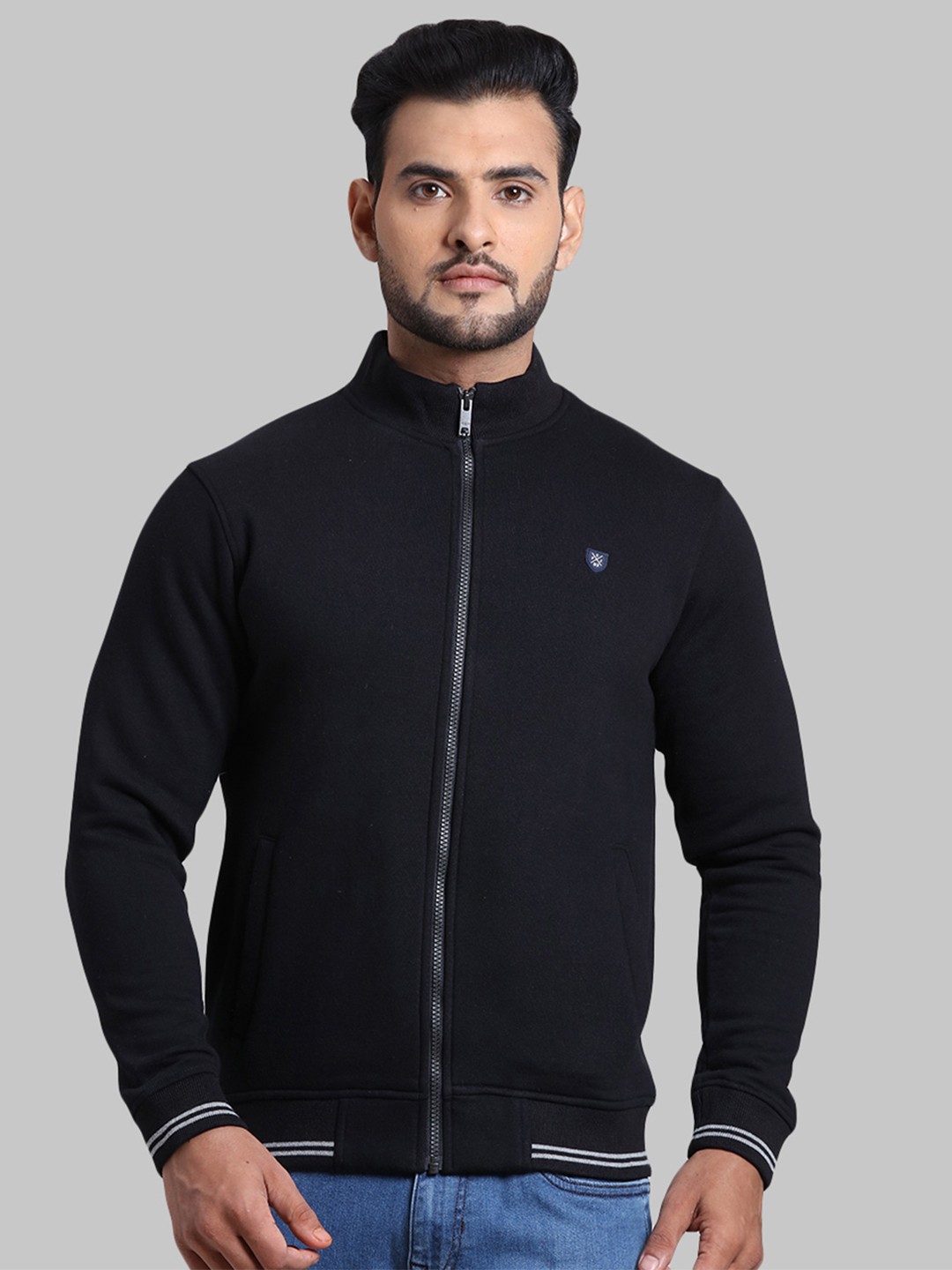 

ColorPlus Men Navy Blue Solid Cotton Front-Open Sweatshirt
