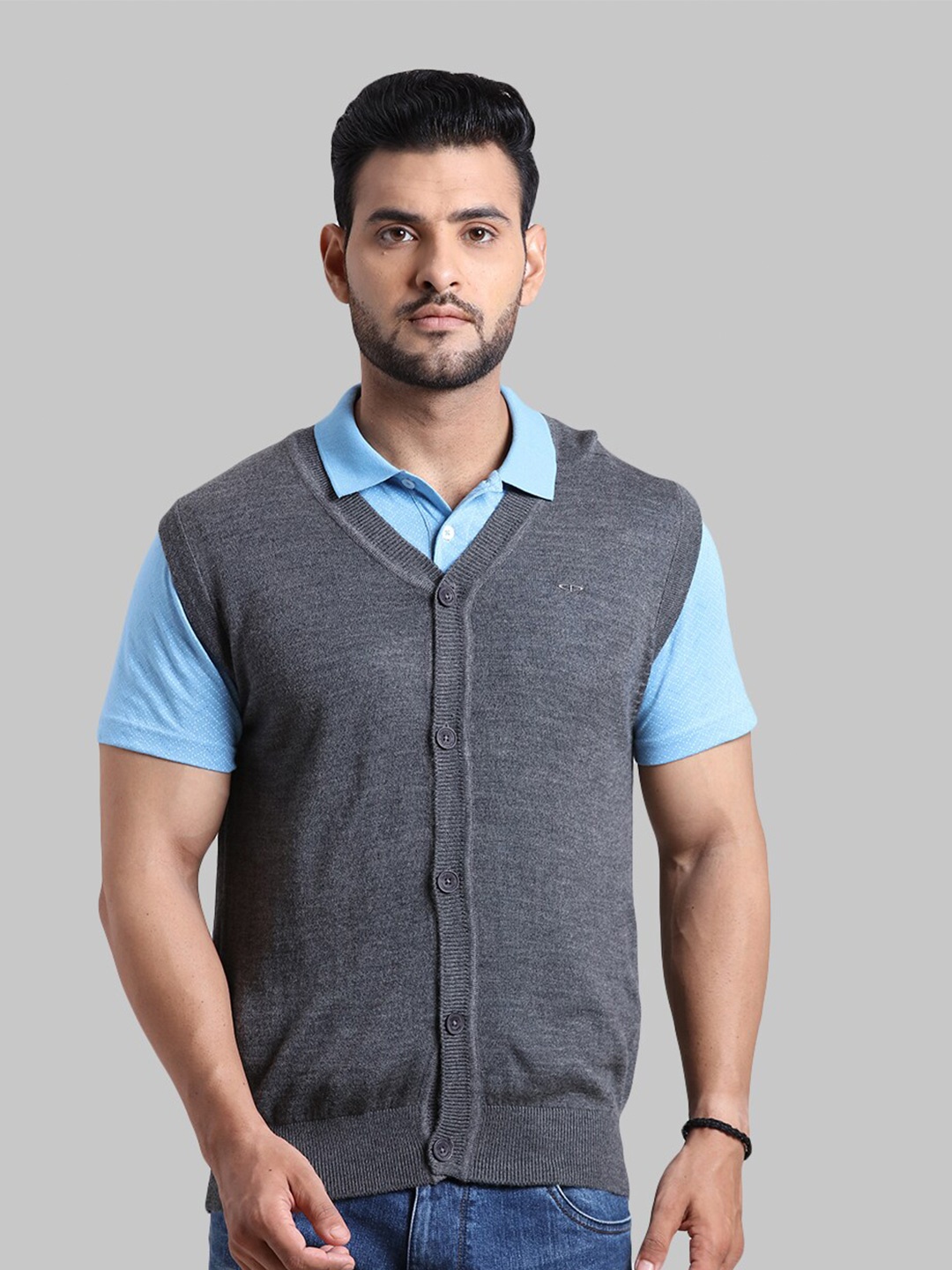 

ColorPlus Men Plus Size Grey Cardigan Sweater