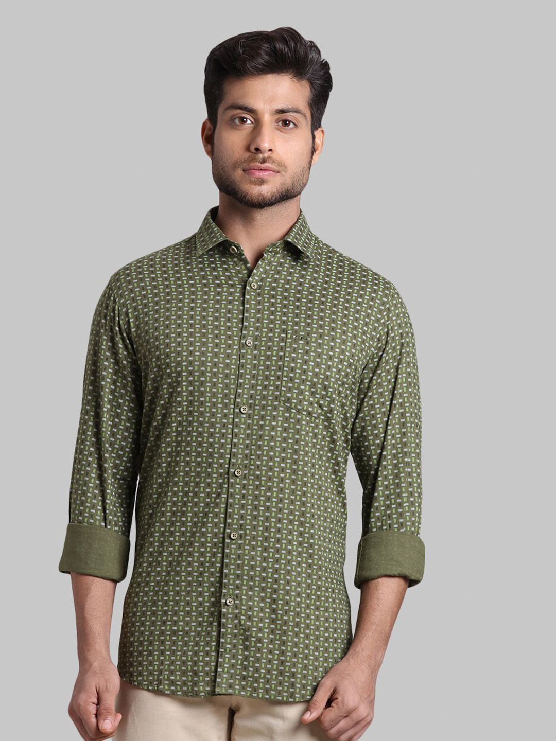 

ColorPlus Men Olive Green Printed Casual Shirt