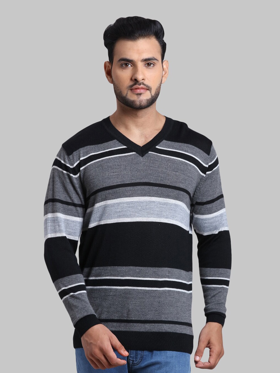

ColorPlus Men Blue & Grey Cotton Striped Pullover