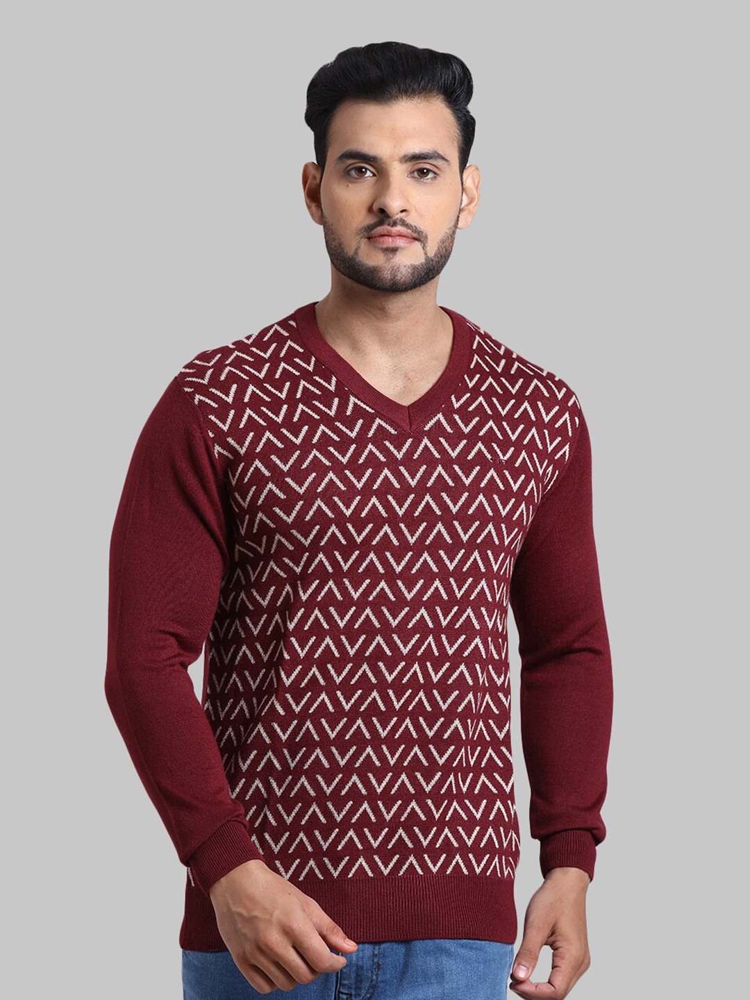 

ColorPlus Men Maroon & White Printed Pullover