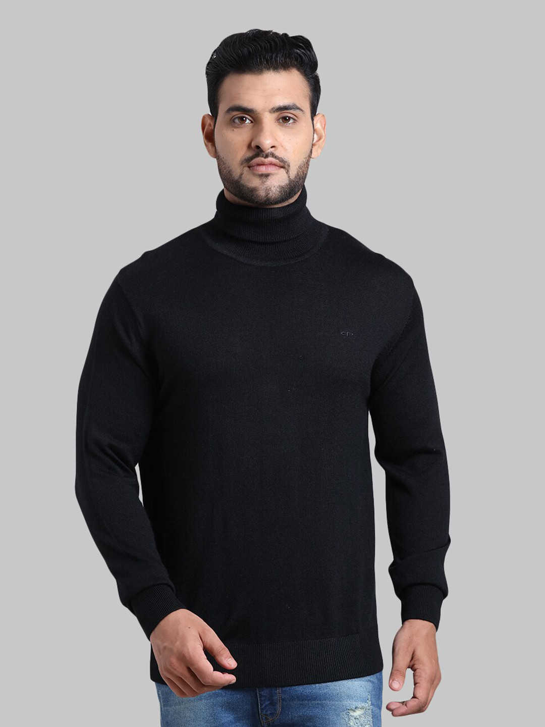

ColorPlus Men Black Solid Turtle Neck Wool Pullover Sweater
