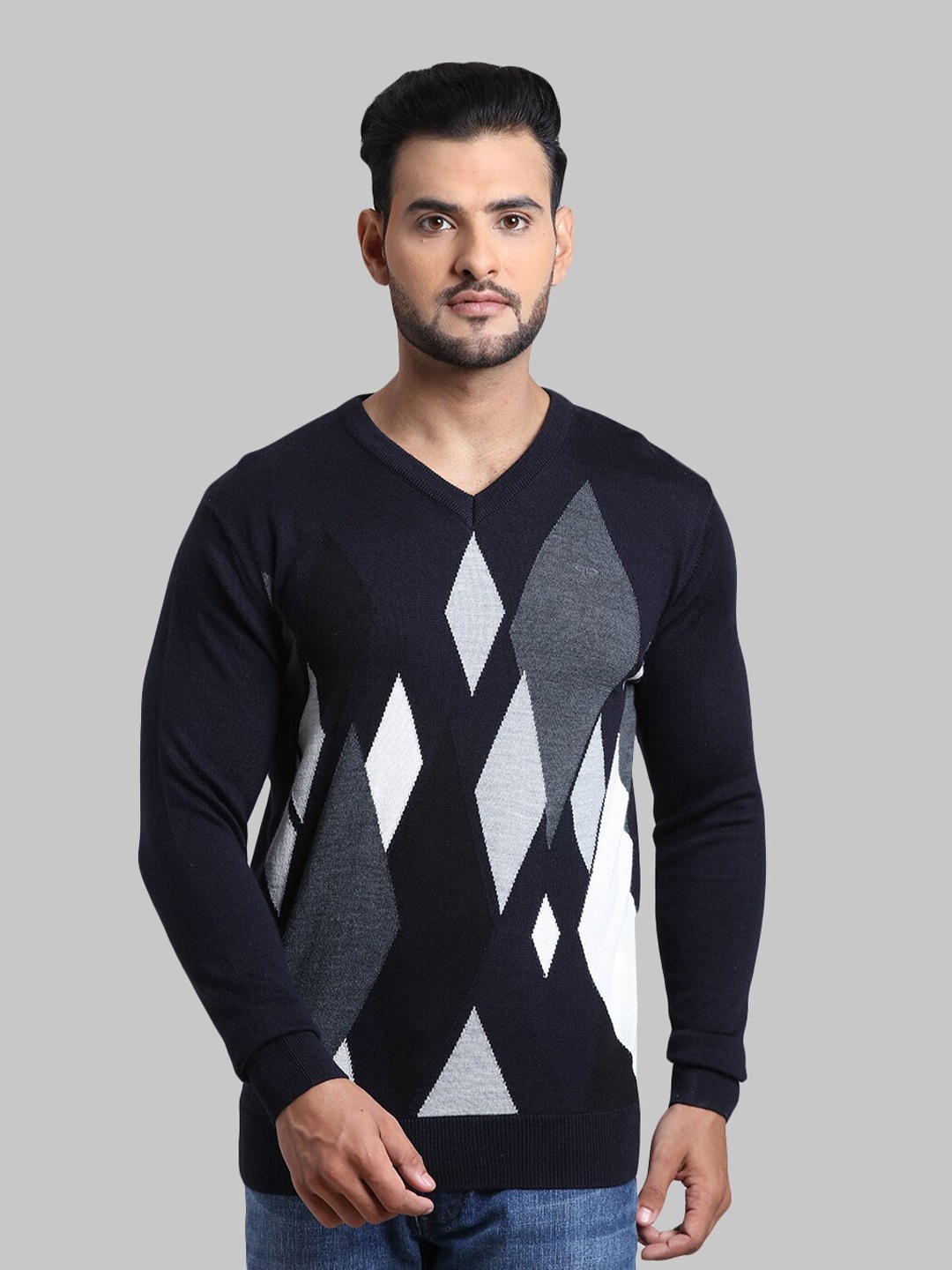 

ColorPlus Men Navy Blue & Grey Printed Pullover