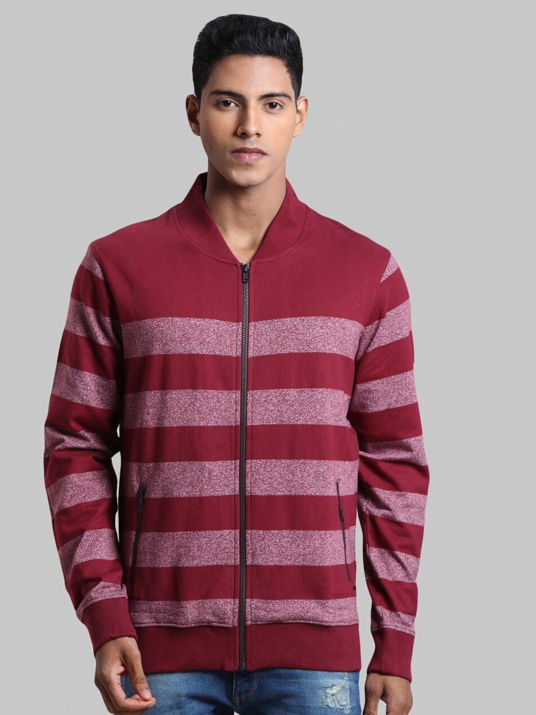 

ColorPlus Men Maroon Striped Sweatshirt